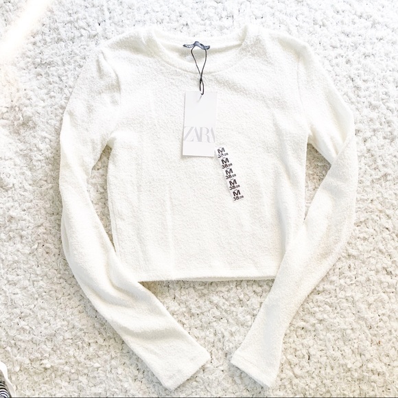 Zara White Textured Long Sleeve NWT - Picture 5 of 9